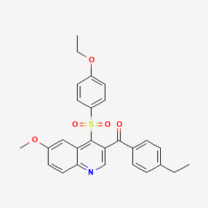 molecular formula C27H25NO5S B2369153 (4-((4-Ethoxyphenyl)sulfonyl)-6-methoxyquinolin-3-yl)(4-ethylphenyl)methanone CAS No. 866895-85-4