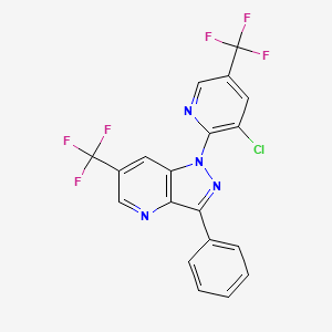 molecular formula C19H9ClF6N4 B2369154 1-[3-chloro-5-(trifluoromethyl)-2-pyridinyl]-3-phenyl-6-(trifluoromethyl)-1H-pyrazolo[4,3-b]pyridine CAS No. 339106-67-1