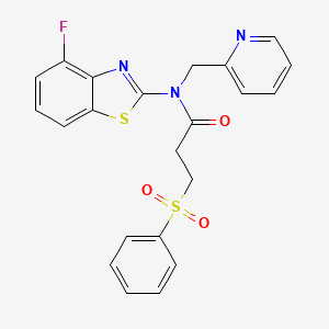 molecular formula C22H18FN3O3S2 B2369158 N-(4-氟苯并[d]噻唑-2-基)-3-(苯磺酰基)-N-(吡啶-2-基甲基)丙酰胺 CAS No. 942002-89-3