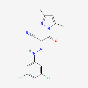 molecular formula C14H11Cl2N5O B2369186 2-[(E)-2-(3,5-二氯苯基)腙]-3-(3,5-二甲基-1H-吡唑-1-基)-3-氧代丙腈 CAS No. 477710-13-7