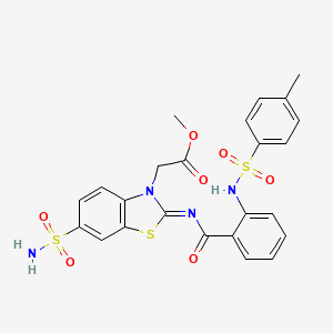 molecular formula C24H22N4O7S3 B2369187 Methyl 2-[2-[2-[(4-methylphenyl)sulfonylamino]benzoyl]imino-6-sulfamoyl-1,3-benzothiazol-3-yl]acetate CAS No. 865199-16-2