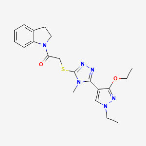 molecular formula C20H24N6O2S B2369195 2-((5-(3-ethoxy-1-ethyl-1H-pyrazol-4-yl)-4-methyl-4H-1,2,4-triazol-3-yl)thio)-1-(indolin-1-yl)ethanone CAS No. 1013786-81-6