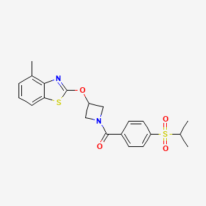 molecular formula C21H22N2O4S2 B2369197 (4-(异丙基磺酰基)苯基)(3-((4-甲基苯并[d]噻唑-2-基)氧代)氮杂环丁-1-基)甲甲酮 CAS No. 1396771-98-4
