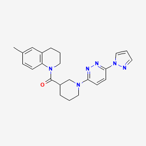 molecular formula C23H26N6O B2369203 (1-(6-(1H-pyrazol-1-yl)pyridazin-3-yl)piperidin-3-yl)(6-methyl-3,4-dihydroquinolin-1(2H)-yl)methanone CAS No. 1286714-72-4
