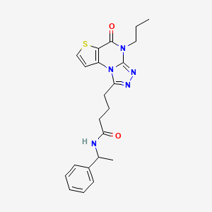 molecular formula C22H25N5O2S B2369242 4-(5-oxo-4-propyl-4,5-dihydrothieno[2,3-e][1,2,4]triazolo[4,3-a]pyrimidin-1-yl)-N-(1-phenylethyl)butanamide CAS No. 892765-63-8