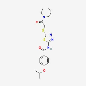 molecular formula C19H24N4O3S2 B2369247 4-isopropoxy-N-(5-((2-oxo-2-(piperidin-1-yl)ethyl)thio)-1,3,4-thiadiazol-2-yl)benzamide CAS No. 476466-41-8