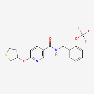 molecular formula C18H17F3N2O3S B2369266 6-((tetrahydrothiophen-3-yl)oxy)-N-(2-(trifluoromethoxy)benzyl)nicotinamide CAS No. 2034495-72-0