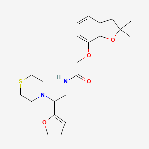molecular formula C22H28N2O4S B2369280 2-((2,2-二甲基-2,3-二氢苯并呋喃-7-基)氧基)-N-(2-(呋喃-2-基)-2-硫代吗啉乙基)乙酰胺 CAS No. 2034548-44-0