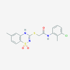 molecular formula C17H16ClN3O3S2 B2369294 N-(3-chloro-2-methylphenyl)-2-((6-methyl-1,1-dioxido-4H-benzo[e][1,2,4]thiadiazin-3-yl)thio)acetamide CAS No. 899724-29-9