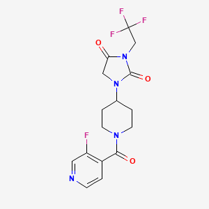 molecular formula C16H16F4N4O3 B2369295 1-[1-(3-氟吡啶-4-羰基)哌啶-4-基]-3-(2,2,2-三氟乙基)咪唑烷-2,4-二酮 CAS No. 2097882-88-5