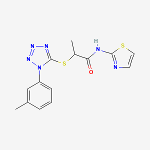 molecular formula C14H14N6OS2 B2369303 2-{[1-(3-methylphenyl)-1H-tetrazol-5-yl]sulfanyl}-N-(1,3-thiazol-2-yl)propanamide CAS No. 887347-16-2