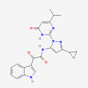 molecular formula C23H22N6O3 B2369306 N-(3-cyclopropyl-1-(4-isopropyl-6-oxo-1,6-dihydropyrimidin-2-yl)-1H-pyrazol-5-yl)-2-(1H-indol-3-yl)-2-oxoacetamide CAS No. 1207018-65-2