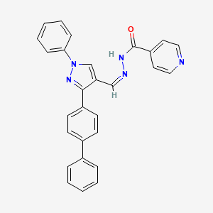 molecular formula C28H21N5O B2369316 N-[(Z)-[1-苯基-3-(4-苯基苯基)吡唑-4-基]亚甲基氨基]吡啶-4-甲酰胺 CAS No. 475626-44-9