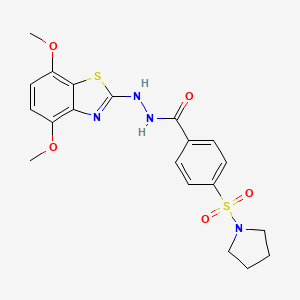 molecular formula C20H22N4O5S2 B2369329 N'-(4,7-dimethoxybenzo[d]thiazol-2-yl)-4-(pyrrolidin-1-ylsulfonyl)benzohydrazide CAS No. 851987-98-9