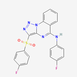 molecular formula C21H13F2N5O2S B2369338 N-(4-fluorophenyl)-3-(4-fluorophenyl)sulfonyltriazolo[1,5-a]quinazolin-5-amine CAS No. 866811-57-6