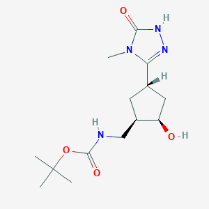 molecular formula C14H24N4O4 B2369344 Tert-butyl N-[[(1R,2R,4S)-2-hydroxy-4-(4-methyl-5-oxo-1H-1,2,4-triazol-3-yl)cyclopentyl]methyl]carbamate CAS No. 2138280-27-8