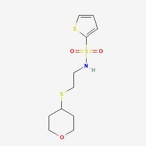 molecular formula C11H17NO3S3 B2369346 N-(2-((tetrahydro-2H-pyran-4-yl)thio)ethyl)thiophene-2-sulfonamide CAS No. 2034424-89-8