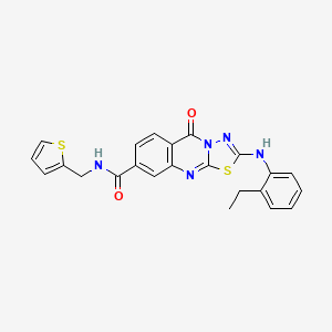 molecular formula C23H19N5O2S2 B2369355 2-[(2-ethylphenyl)amino]-5-oxo-N-(thien-2-ylmethyl)-5H-[1,3,4]thiadiazolo[2,3-b]quinazoline-8-carboxamide CAS No. 896703-72-3