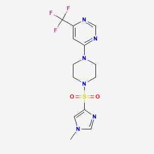 molecular formula C13H15F3N6O2S B2369375 4-(4-((1-methyl-1H-imidazol-4-yl)sulfonyl)piperazin-1-yl)-6-(trifluoromethyl)pyrimidine CAS No. 2034601-78-8