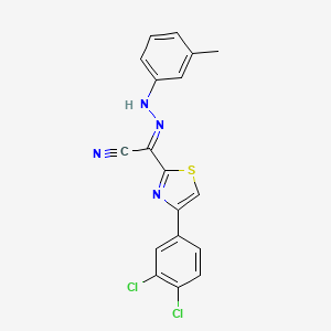 molecular formula C18H12Cl2N4S B2369405 (2E)-4-(3,4-dichlorophenyl)-N-(3-methylanilino)-1,3-thiazole-2-carboximidoyl cyanide CAS No. 477188-31-1