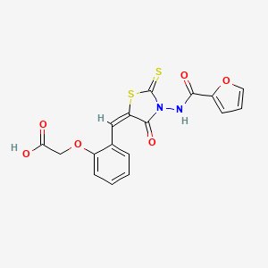 molecular formula C17H12N2O6S2 B2369411 (E)-2-(2-((3-(furan-2-carboxamido)-4-oxo-2-thioxothiazolidin-5-ylidene)methyl)phenoxy)acetic acid CAS No. 315679-91-5