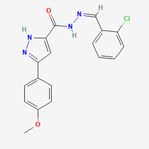 molecular formula C18H15ClN4O2 B2369432 (Z)-N'-(2-chlorobenzylidene)-3-(4-methoxyphenyl)-1H-pyrazole-5-carbohydrazide CAS No. 305355-63-9