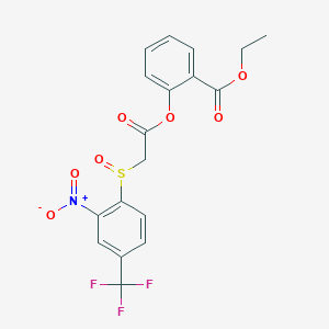 molecular formula C18H14F3NO7S B2369449 Ethyl 2-[2-[2-nitro-4-(trifluoromethyl)phenyl]sulfinylacetyl]oxybenzoate CAS No. 957311-43-2