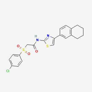 molecular formula C21H19ClN2O3S2 B2369463 2-((4-chlorophenyl)sulfonyl)-N-(4-(5,6,7,8-tetrahydronaphthalen-2-yl)thiazol-2-yl)acetamide CAS No. 895465-40-4