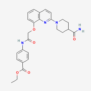 Ethyl 4-(2-((2-(4-carbamoylpiperidin-1-yl)quinolin-8-yl)oxy)acetamido)benzoate