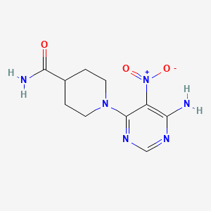 molecular formula C10H14N6O3 B2369468 1-(6-Amino-5-nitropyrimidin-4-yl)piperidine-4-carboxamide CAS No. 450345-79-6