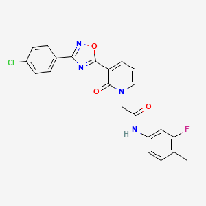 molecular formula C22H16ClFN4O3 B2369498 2-(3-(3-(4-chlorophenyl)-1,2,4-oxadiazol-5-yl)-2-oxopyridin-1(2H)-yl)-N-(3-fluoro-4-methylphenyl)acetamide CAS No. 1105215-19-7