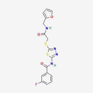 molecular formula C16H13FN4O3S2 B2369517 3-fluoro-N-[5-[2-(furan-2-ylmethylamino)-2-oxoethyl]sulfanyl-1,3,4-thiadiazol-2-yl]benzamide CAS No. 893141-82-7