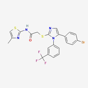 molecular formula C22H16BrF3N4OS2 B2369525 2-((5-(4-bromophenyl)-1-(3-(trifluoromethyl)phenyl)-1H-imidazol-2-yl)thio)-N-(4-methylthiazol-2-yl)acetamide CAS No. 1226451-69-9