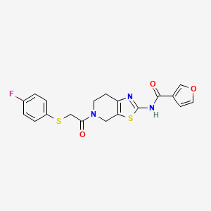 molecular formula C19H16FN3O3S2 B2369532 N-(5-(2-((4-fluorophenyl)thio)acetyl)-4,5,6,7-tetrahydrothiazolo[5,4-c]pyridin-2-yl)furan-3-carboxamide CAS No. 1428359-62-9