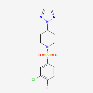 molecular formula C13H14ClFN4O2S B2369571 1-((3-chloro-4-fluorophenyl)sulfonyl)-4-(2H-1,2,3-triazol-2-yl)piperidine CAS No. 2199371-18-9