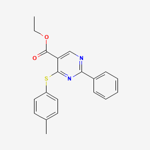 molecular formula C20H18N2O2S B2369608 Ethyl 4-[(4-methylphenyl)sulfanyl]-2-phenyl-5-pyrimidinecarboxylate CAS No. 477854-52-7