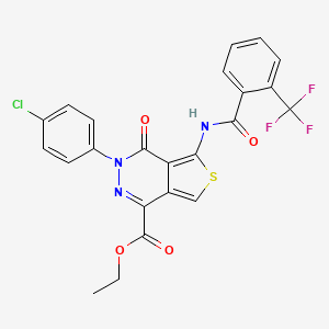 molecular formula C23H15ClF3N3O4S B2369666 Ethyl 3-(4-chlorophenyl)-4-oxo-5-(2-(trifluoromethyl)benzamido)-3,4-dihydrothieno[3,4-d]pyridazine-1-carboxylate CAS No. 851950-61-3
