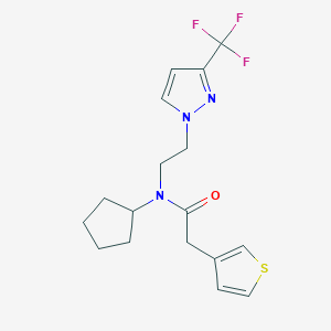 molecular formula C17H20F3N3OS B2369695 N-cyclopentyl-2-(thiophen-3-yl)-N-(2-(3-(trifluoromethyl)-1H-pyrazol-1-yl)ethyl)acetamide CAS No. 2034292-88-9