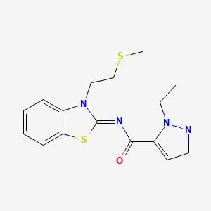 molecular formula C16H18N4OS2 B2369699 (E)-1-ethyl-N-(3-(2-(methylthio)ethyl)benzo[d]thiazol-2(3H)-ylidene)-1H-pyrazole-5-carboxamide CAS No. 1173583-35-1