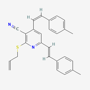 molecular formula C27H24N2S B2369709 2-(Allylsulfanyl)-4,6-bis(4-methylstyryl)nicotinonitrile CAS No. 303985-27-5