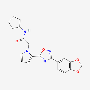 molecular formula C20H20N4O4 B2369710 2-{2-[3-(1,3-benzodioxol-5-yl)-1,2,4-oxadiazol-5-yl]-1H-pyrrol-1-yl}-N-cyclopentylacetamide CAS No. 1261004-72-1