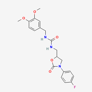 molecular formula C20H22FN3O5 B2369712 1-(3,4-Dimethoxybenzyl)-3-((3-(4-fluorophenyl)-2-oxooxazolidin-5-yl)methyl)urea CAS No. 955252-69-4