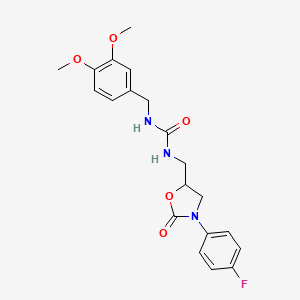 molecular formula C20H22FN3O5 B2369712 1-(3,4-二甲氧基苄基)-3-((3-(4-氟苯基)-2-氧代恶唑烷-5-基)甲基)脲 CAS No. 955252-69-4