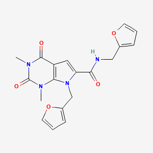 molecular formula C19H18N4O5 B2369713 N,7-bis(furan-2-ylmethyl)-1,3-dimethyl-2,4-dioxo-2,3,4,7-tetrahydro-1H-pyrrolo[2,3-d]pyrimidine-6-carboxamide CAS No. 1040655-59-1