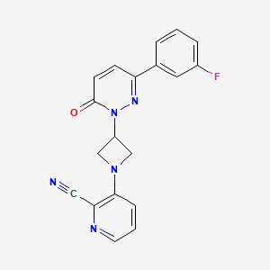 molecular formula C19H14FN5O B2369726 3-[3-[3-(3-氟苯基)-6-氧代嘧啶-1-基]氮杂环丁-1-基]吡啶-2-甲腈 CAS No. 2380098-78-0