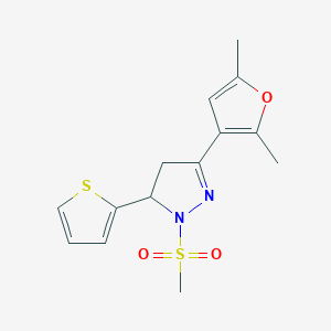 molecular formula C14H16N2O3S2 B2369727 3-(2,5-dimethylfuran-3-yl)-1-methanesulfonyl-5-(thiophen-2-yl)-4,5-dihydro-1H-pyrazole CAS No. 1241438-52-7