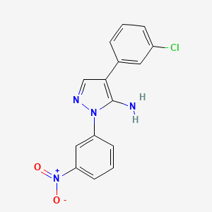 molecular formula C15H11ClN4O2 B2369743 4-(3-chlorophenyl)-1-(3-nitrophenyl)-1H-pyrazol-5-amine CAS No. 324008-93-7