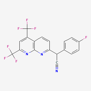 molecular formula C18H8F7N3 B2369747 2-[5,7-双(三氟甲基)-1,8-萘啶-2-基]-2-(4-氟苯基)丙腈 CAS No. 478043-28-6