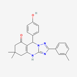molecular formula C24H24N4O2 B2369752 9-(4-hydroxyphenyl)-6,6-dimethyl-2-(m-tolyl)-5,6,7,9-tetrahydro-[1,2,4]triazolo[5,1-b]quinazolin-8(4H)-one CAS No. 540478-76-0