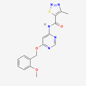 molecular formula C16H15N5O3S B2369757 N-(6-((2-methoxybenzyl)oxy)pyrimidin-4-yl)-4-methyl-1,2,3-thiadiazole-5-carboxamide CAS No. 1396852-02-0